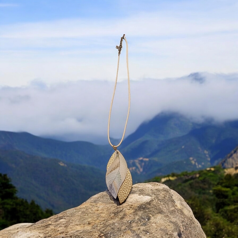 Gold and Cream Leaf Pendant Necklace